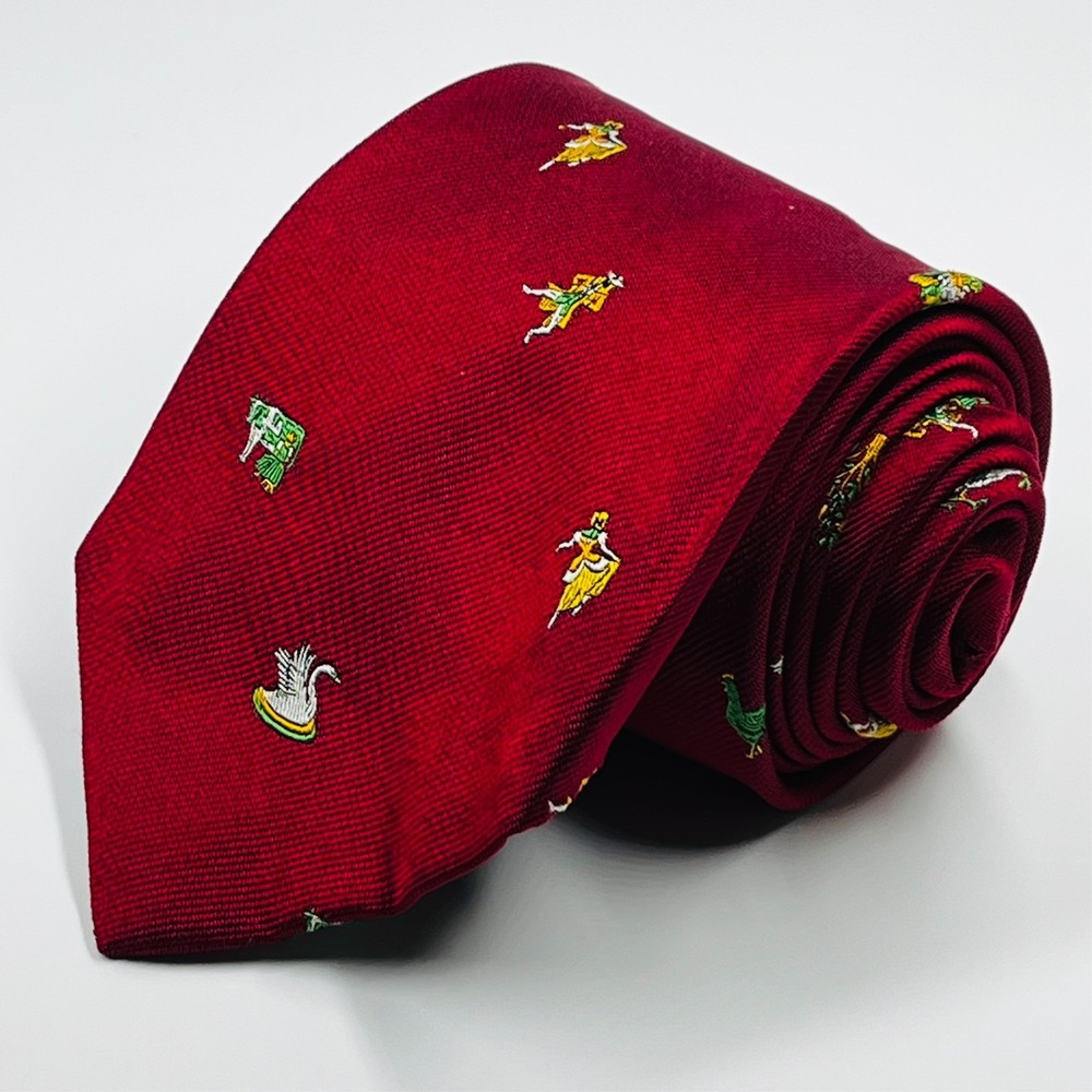 Land's End Repp Silk Handsewn Men's Tie Holiday 12 Days Of Christmas 60" *Flaw